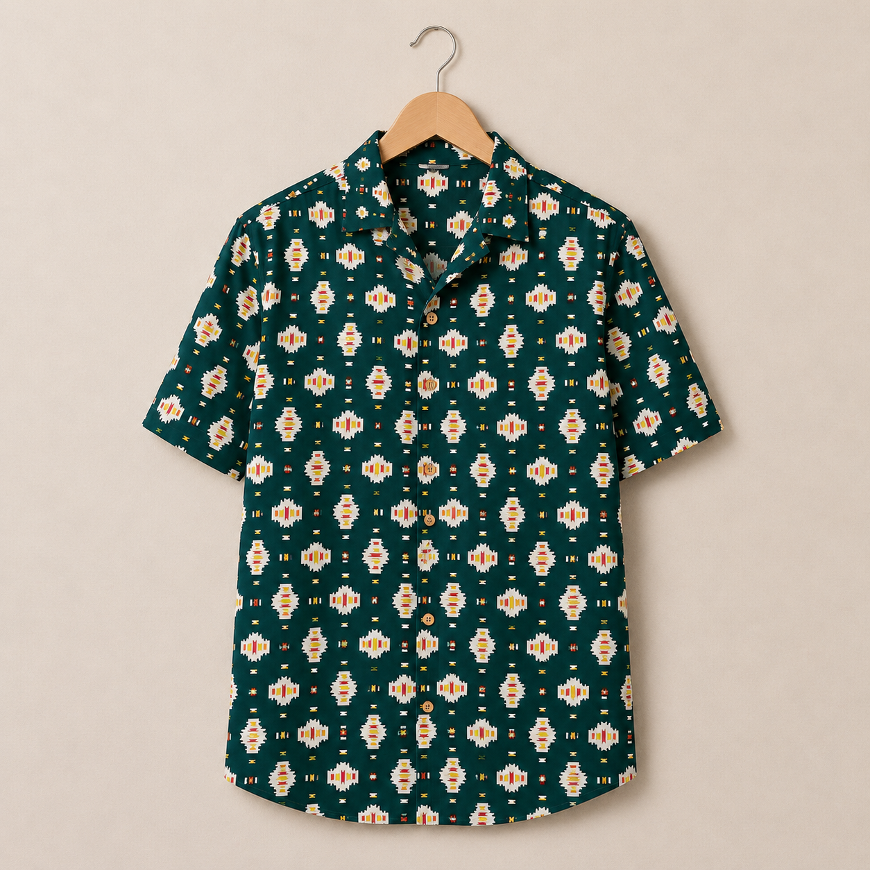 Men’s Green Geometric Print Half Sleeve Casual Shirt