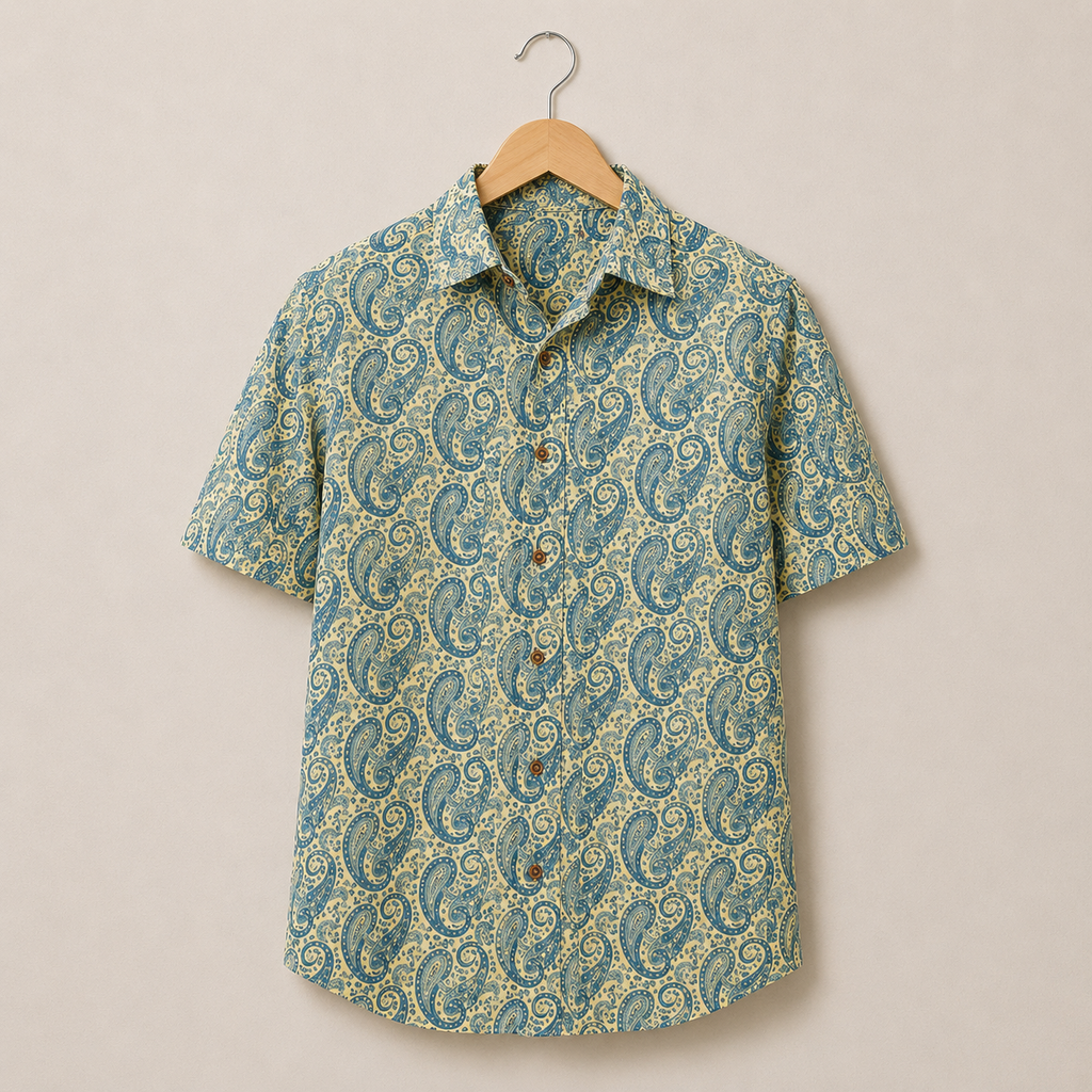 Men’s Blue Sanganeri Print Half Sleeve Casual Shirt