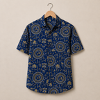 Men’s Royal Blue Sanganeri Print Half Sleeve Casual Shirt