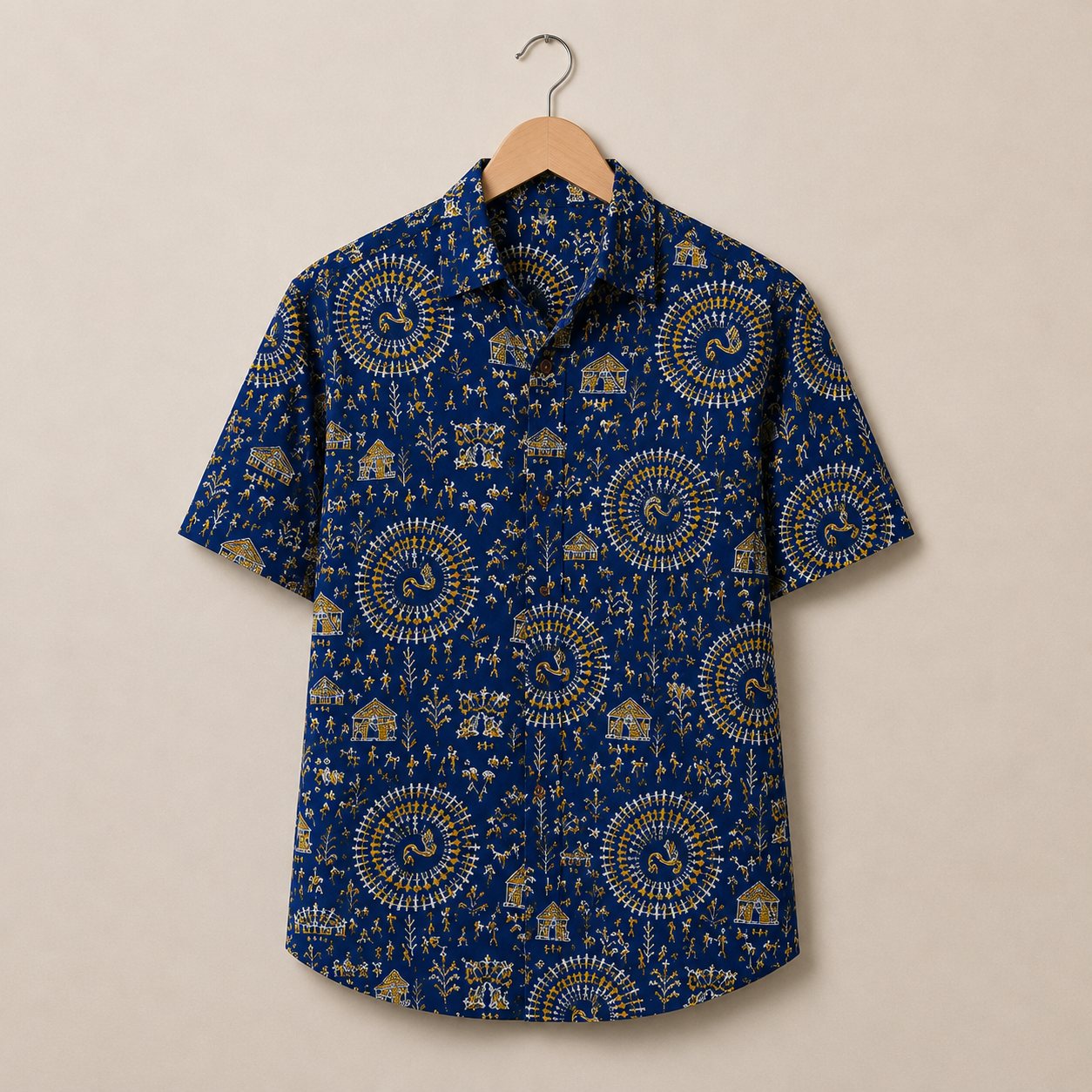 Men’s Royal Blue Sanganeri Print Half Sleeve Casual Shirt