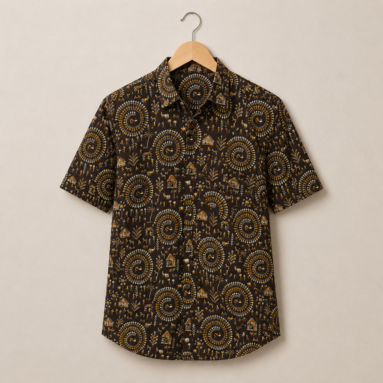 Men’s Brown Tribal Sanganeri Print Half Sleeve Casual Shirt