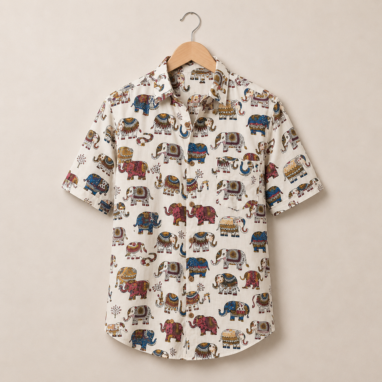 Men’s White Sanganeri Print Half Sleeve Casual Shirt