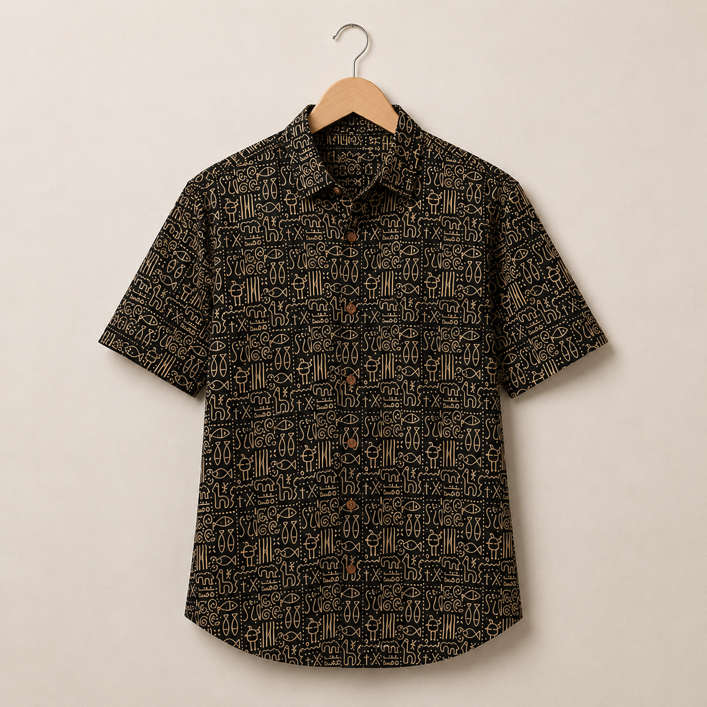 Men’s Black Sanganeri Print Half Sleeve Casual Shirt