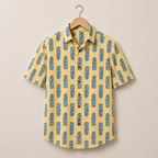 Men’s Beige Sanganeri Print Half Sleeve Cotton Printed Shirt
