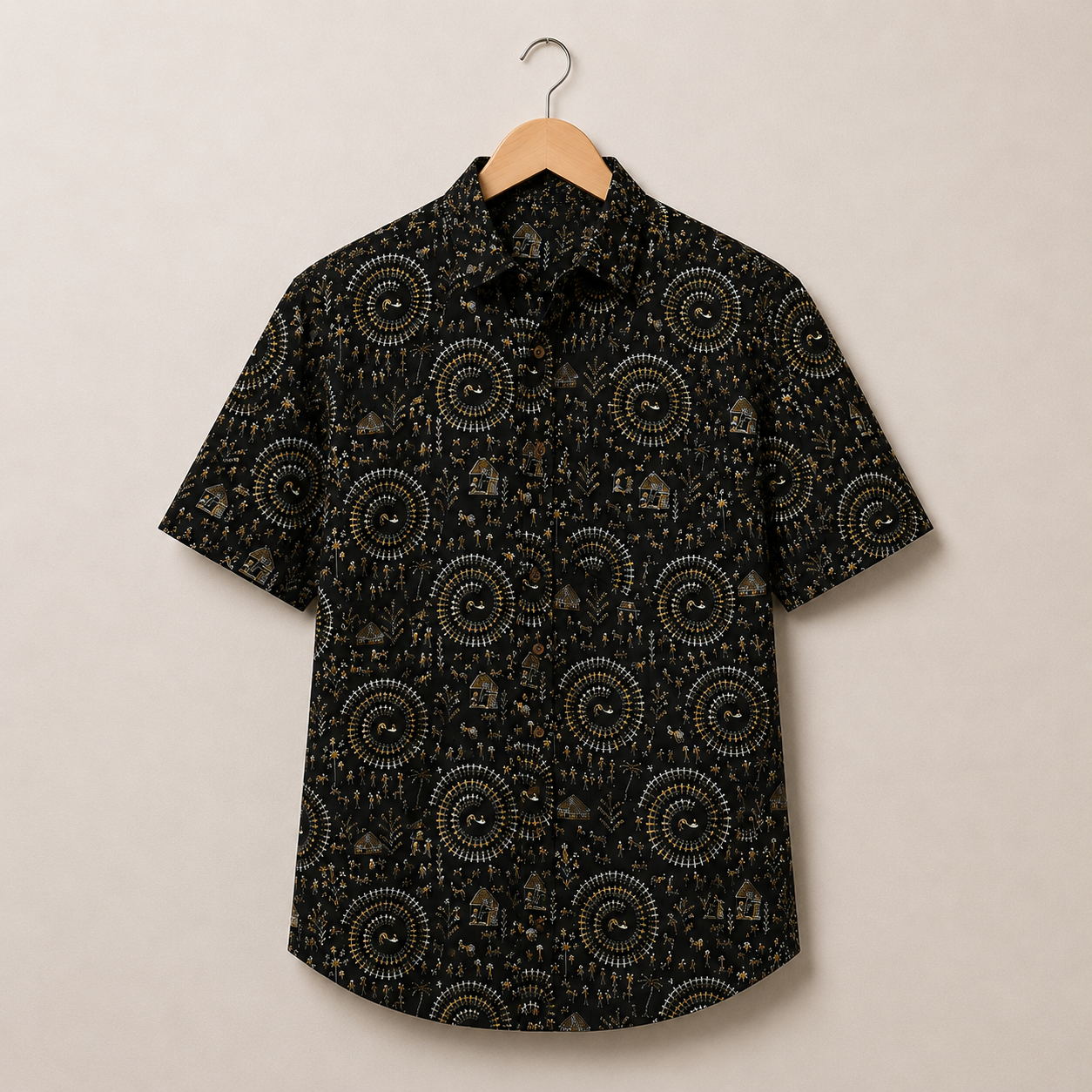 Men’s Black Tribal Sanganeri Print Half Sleeve Casual Shirt