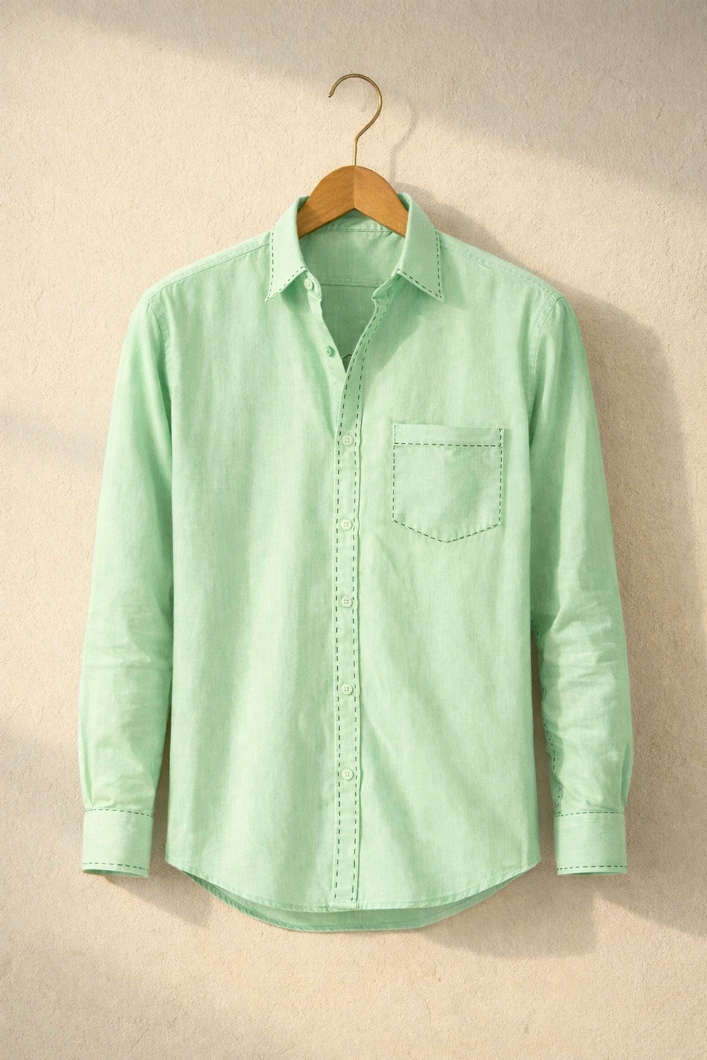 Men’s Mint Green Shirt with Contrast Black Thread Work