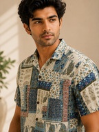 Men’s Patchwork Sanganeri Print Half Sleeve Casual Shirt