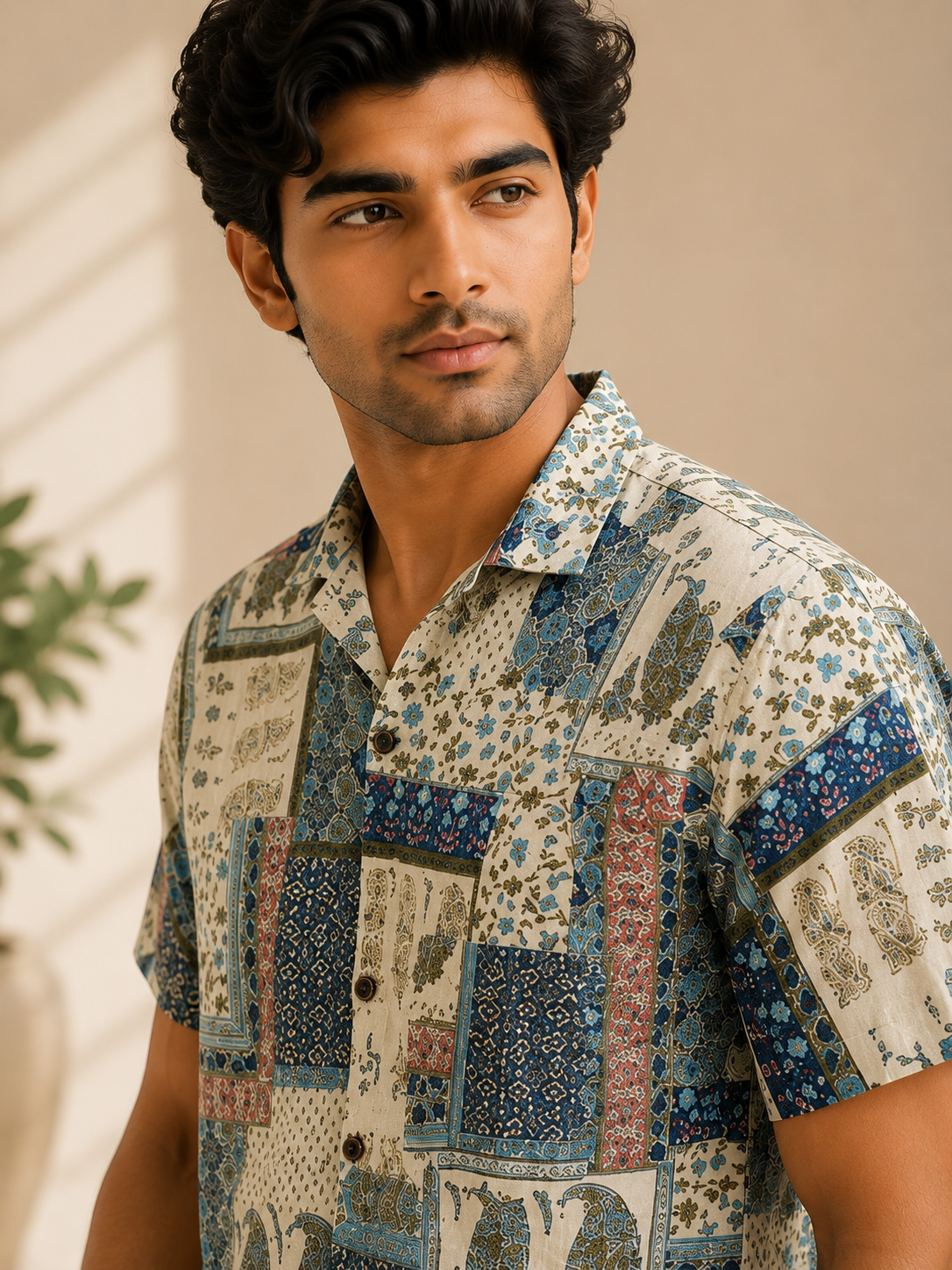 Men’s Patchwork Sanganeri Print Half Sleeve Casual Shirt