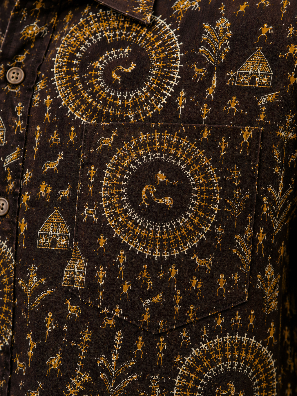 Men’s Brown Tribal Sanganeri Print Half Sleeve Casual Shirt
