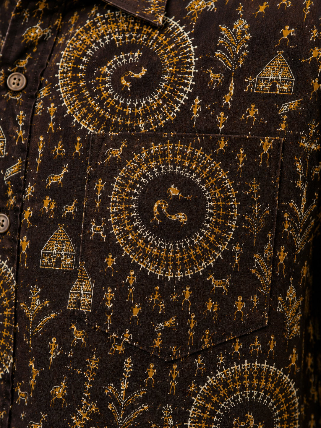 Men’s Brown Tribal Sanganeri Print Half Sleeve Casual Shirt