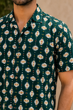 Men’s Green Geometric Print Half Sleeve Casual Shirt