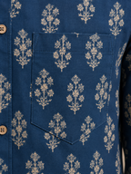 Men’s Blue Sanganeri Print Half Sleeve Casual Shirt