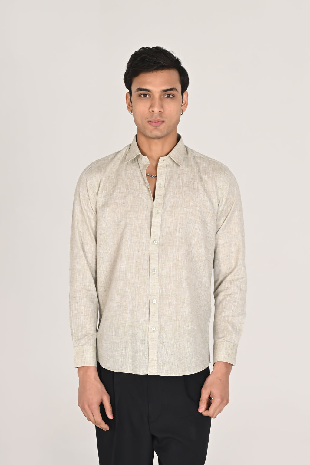 Men’s Light Beige Linen Cotton Shirt