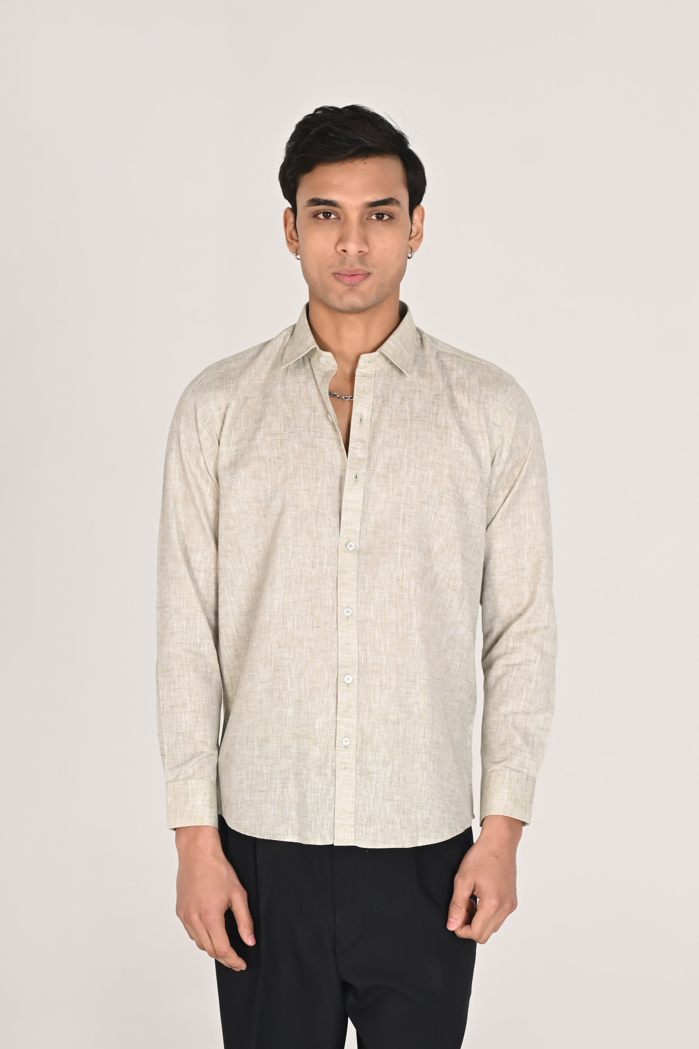 Men’s Light Beige Linen Cotton Shirt