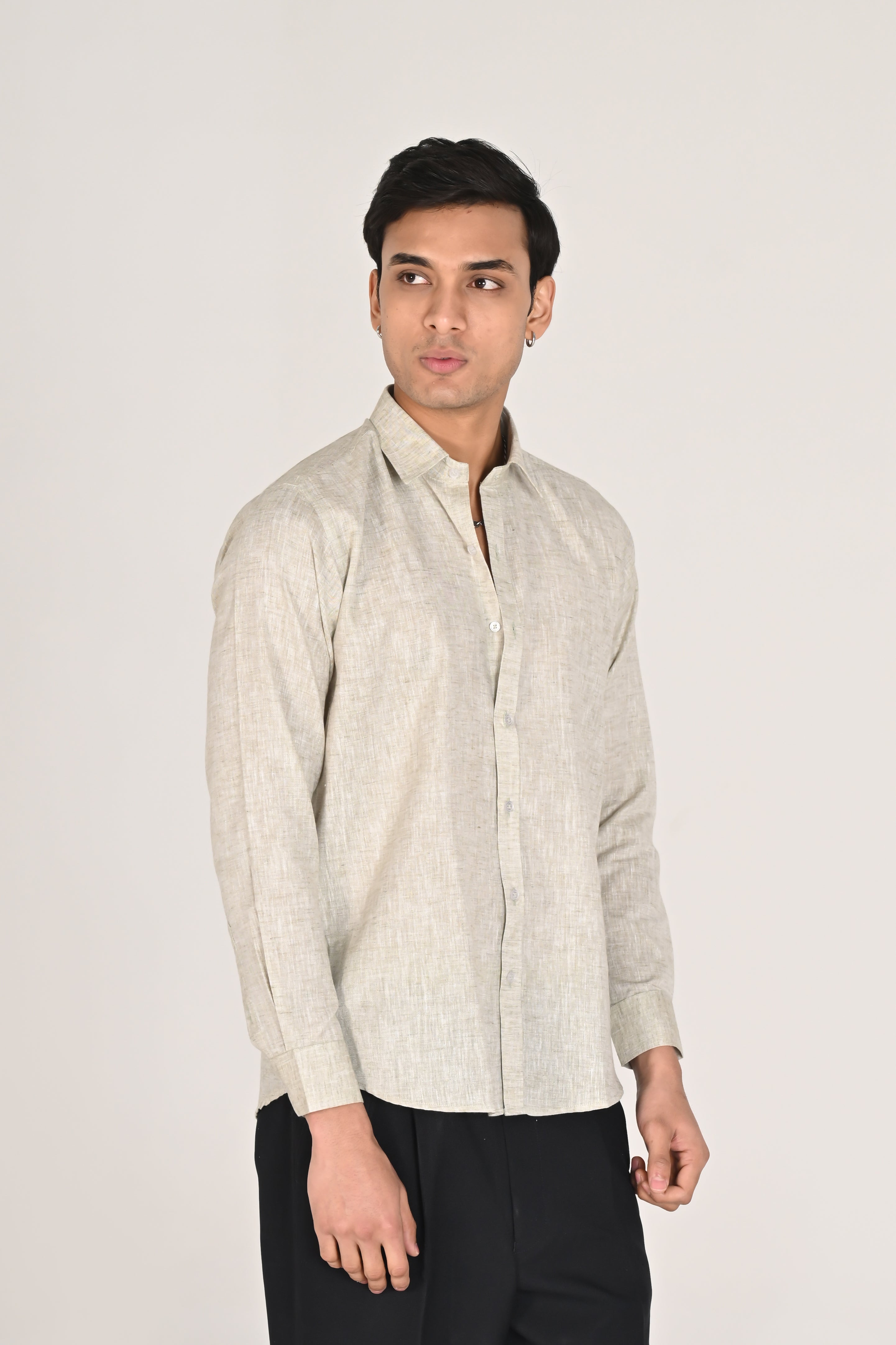 Men’s Light Beige Linen Cotton Shirt