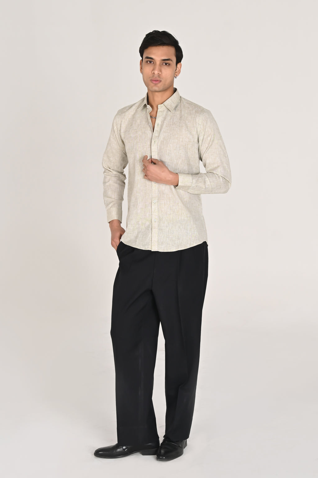 Men’s Light Beige Linen Cotton Shirt