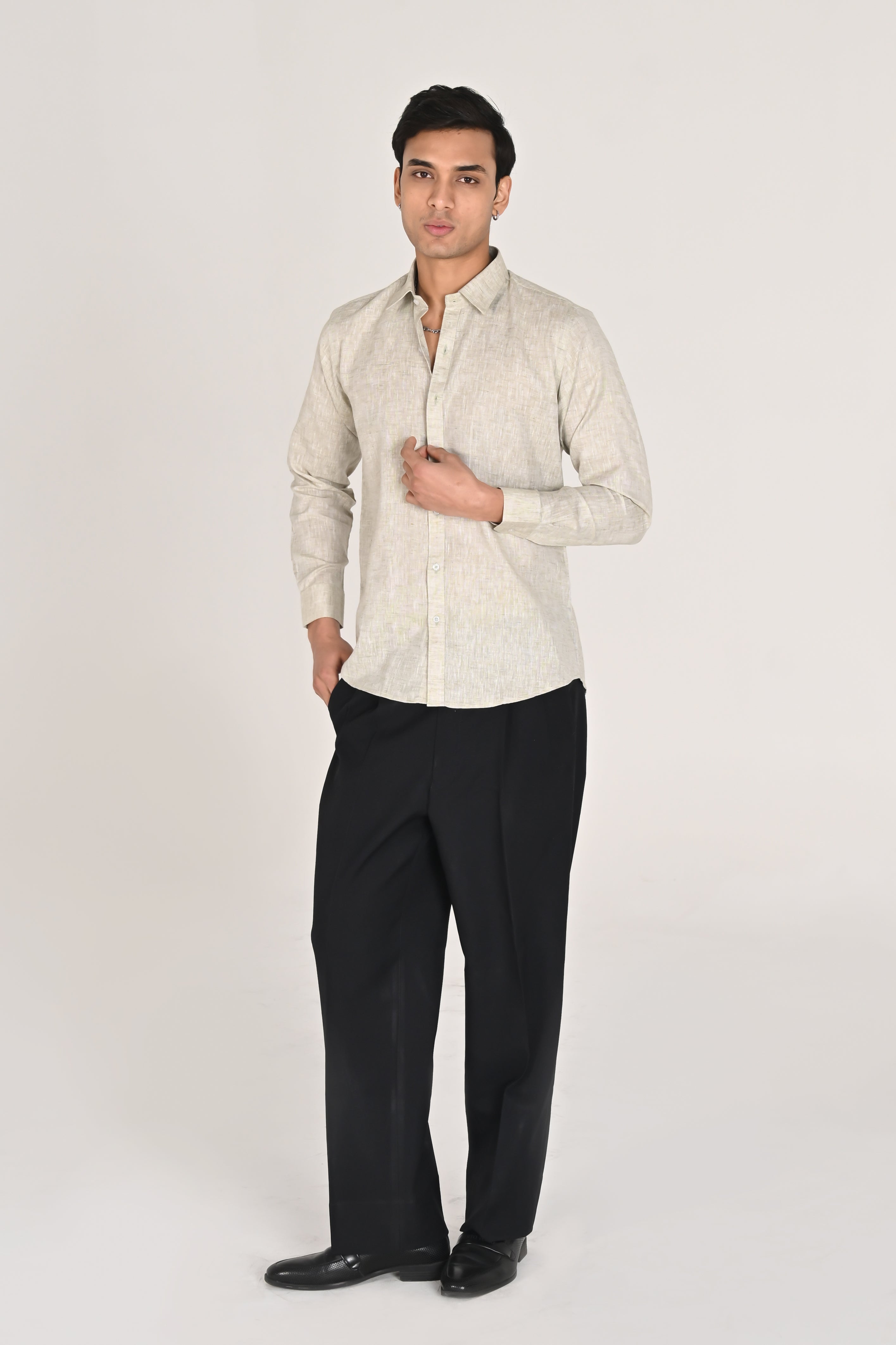 Men’s Light Beige Linen Cotton Shirt