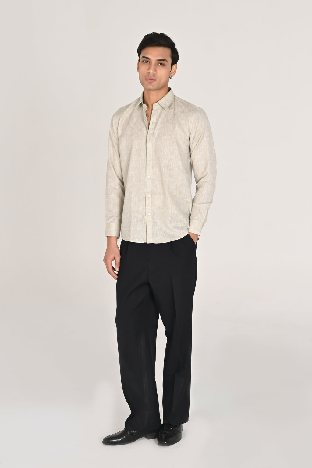 Men’s Light Beige Linen Cotton Shirt