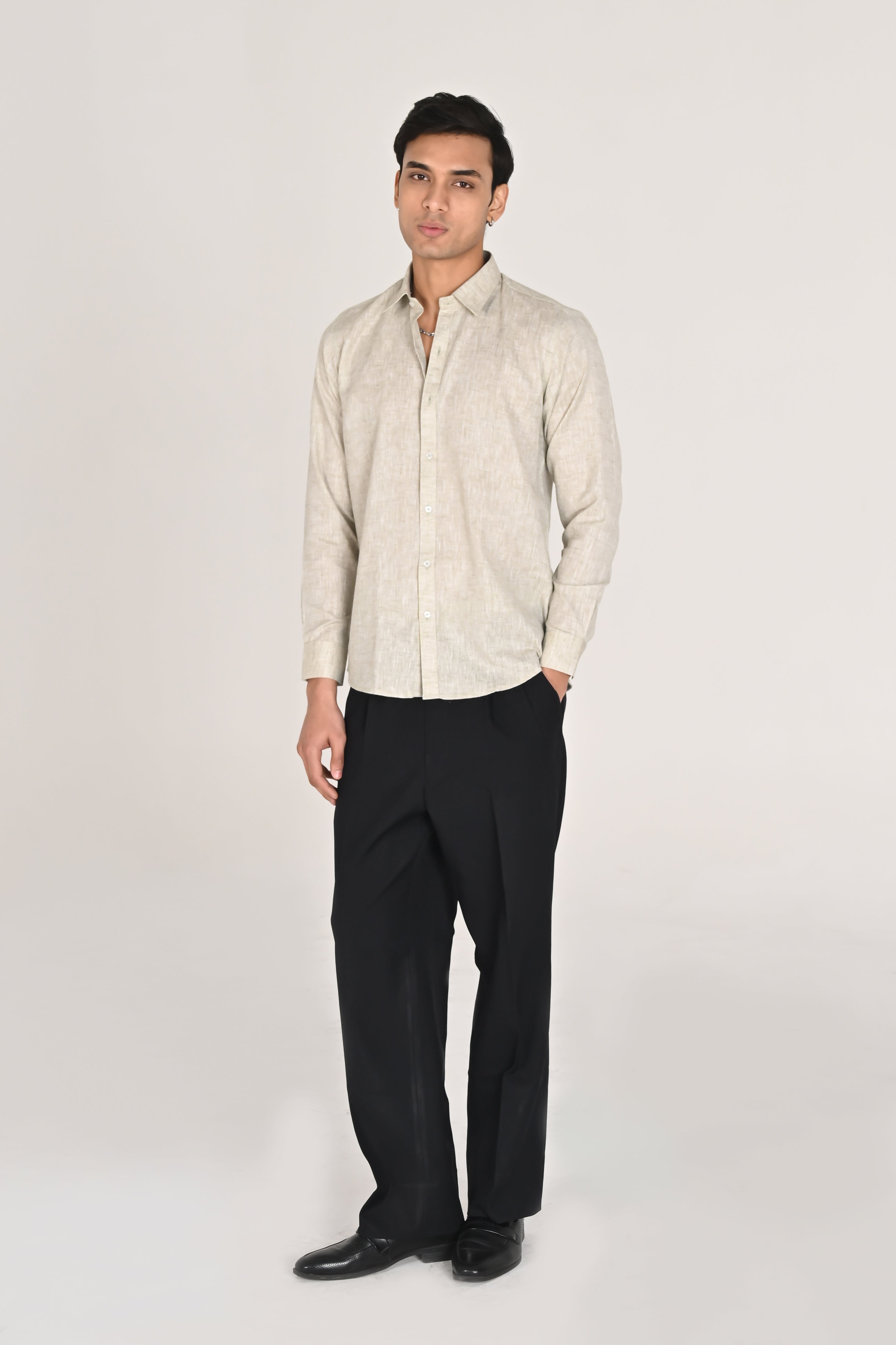 Men’s Light Beige Linen Cotton Shirt