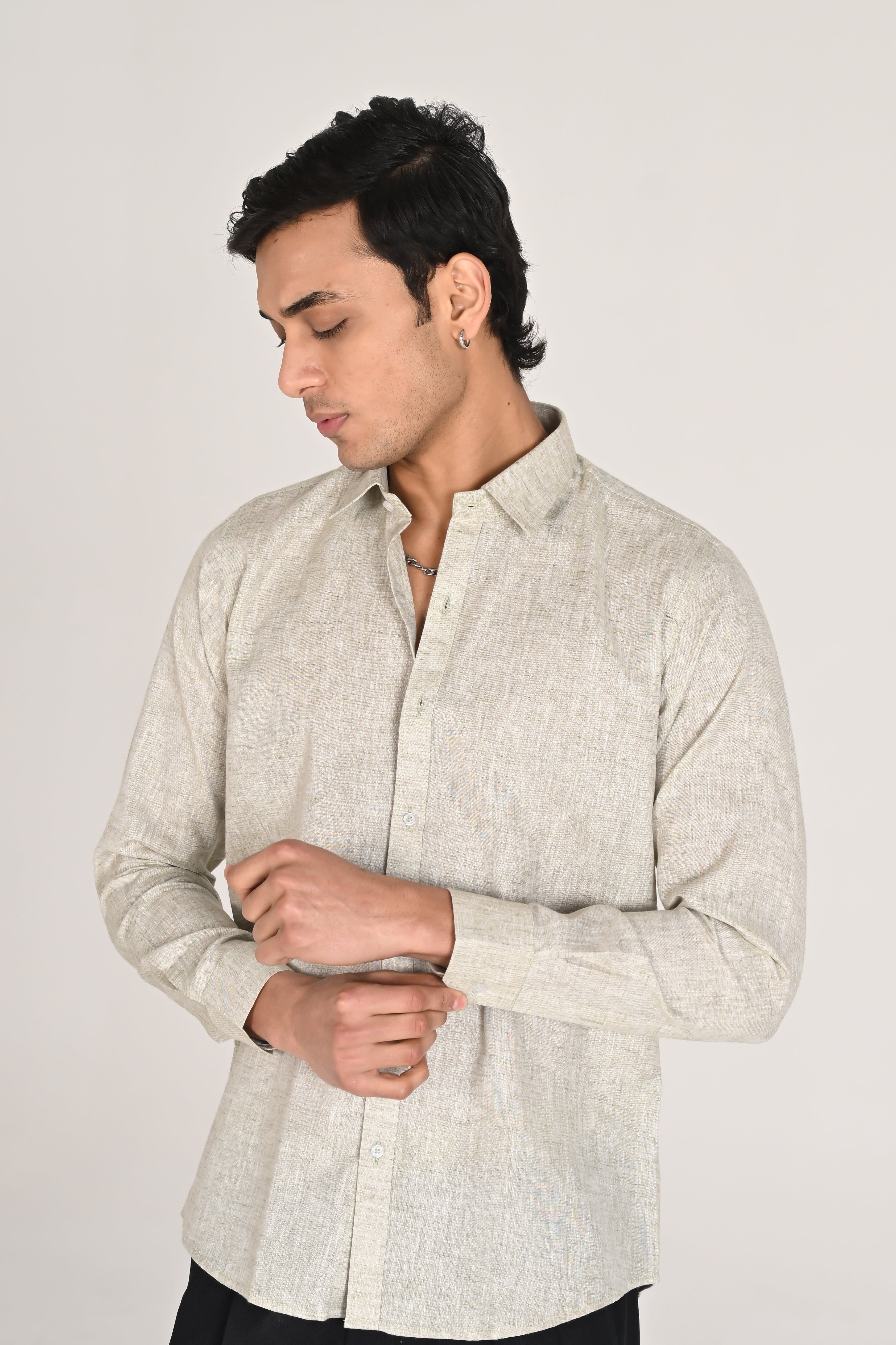 Men’s Light Beige Linen Cotton Shirt