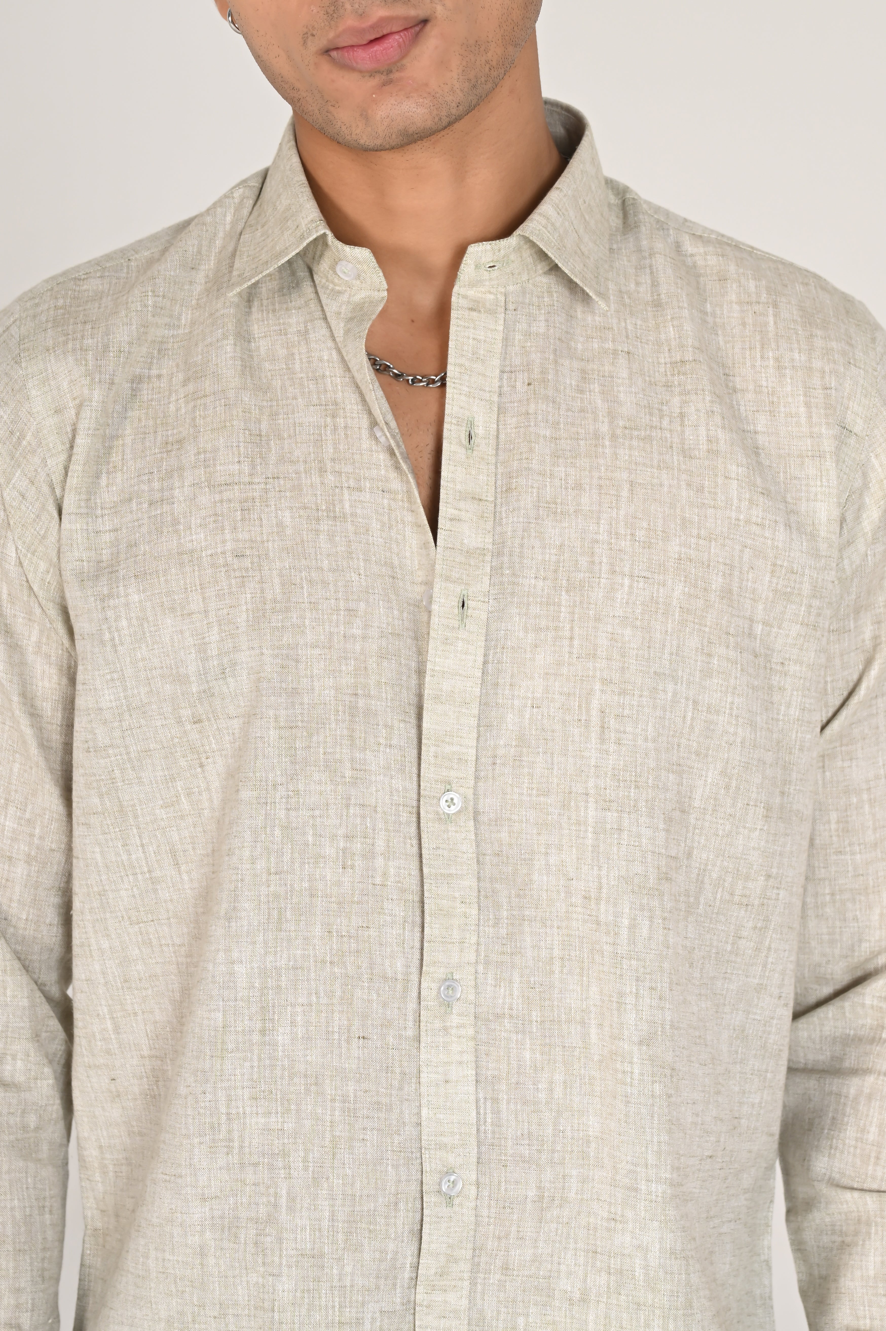 Men’s Light Beige Linen Cotton Shirt