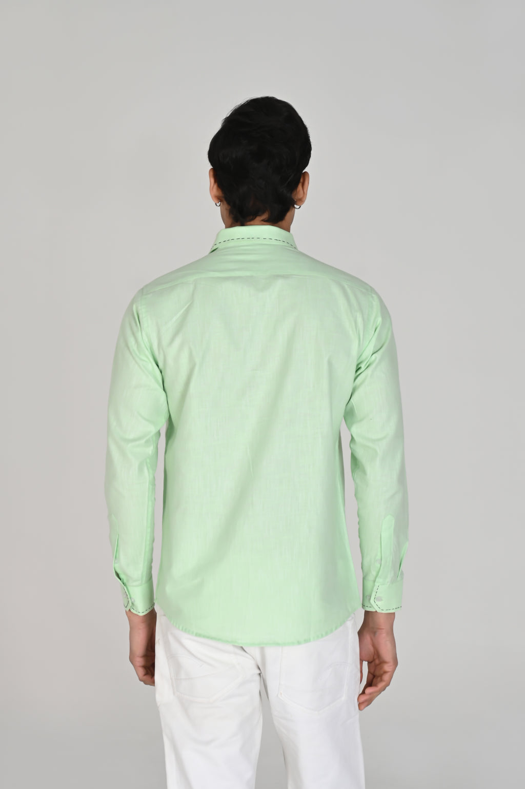 Men’s Mint Green Shirt with Contrast Black Thread Work