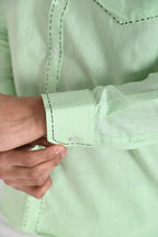 Men’s Mint Green Shirt with Contrast Black Thread Work