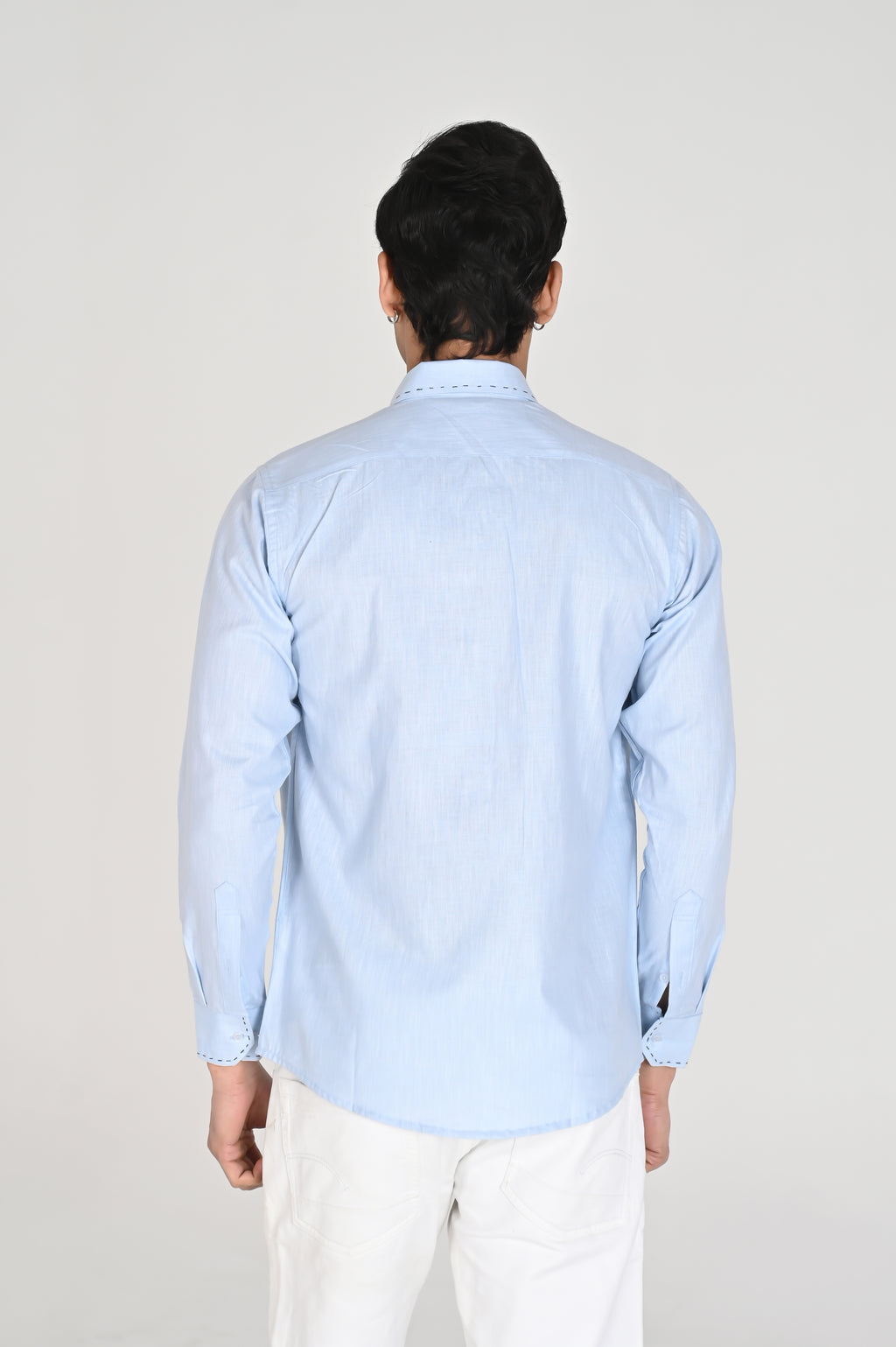 Men’s Sky Blue Shirt with Contrast Black Thread Work