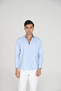 Men’s Sky Blue Shirt with Contrast Black Thread Work