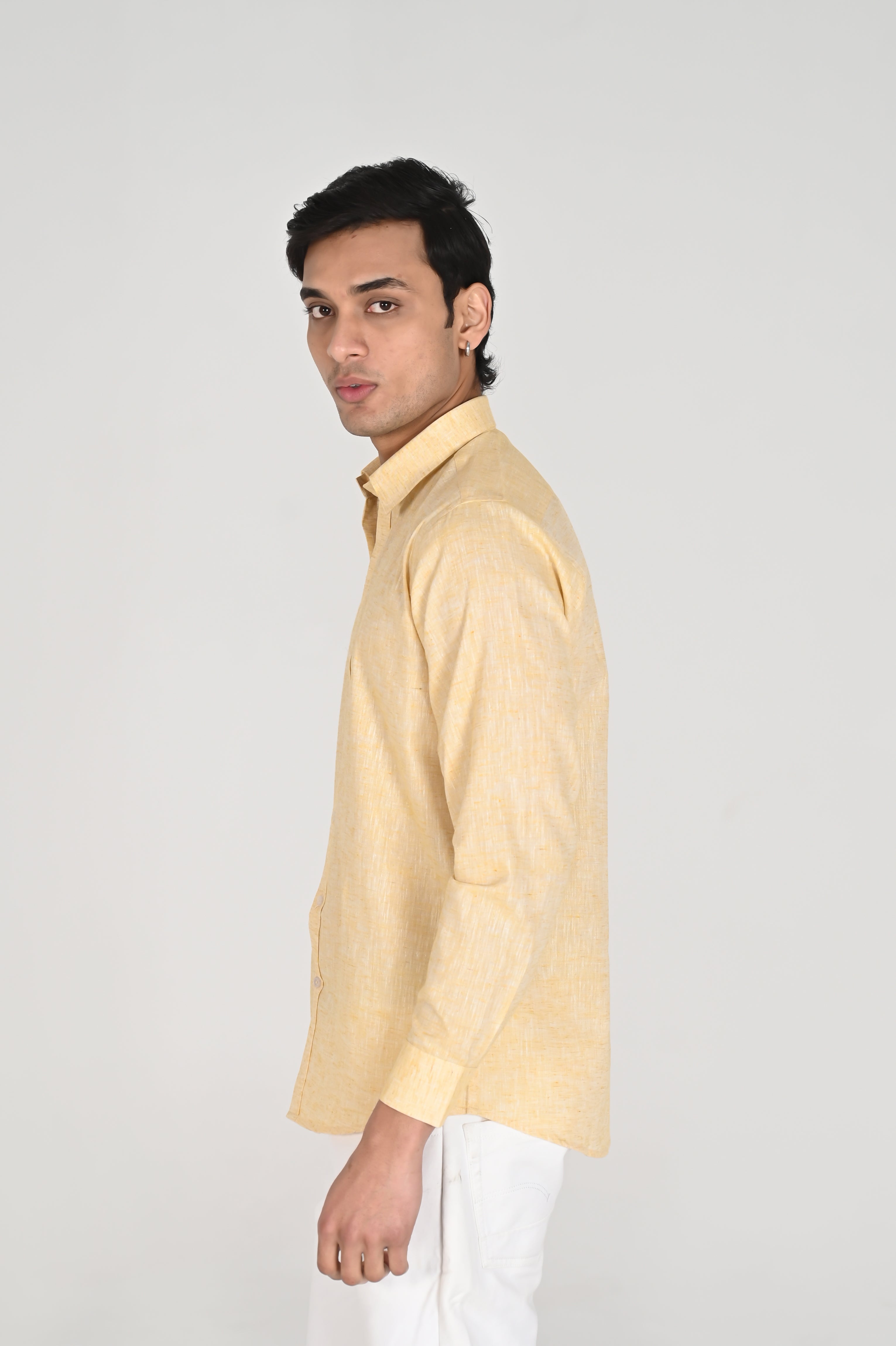 Men’s Mustard Yellow Linen Cotton Shirt