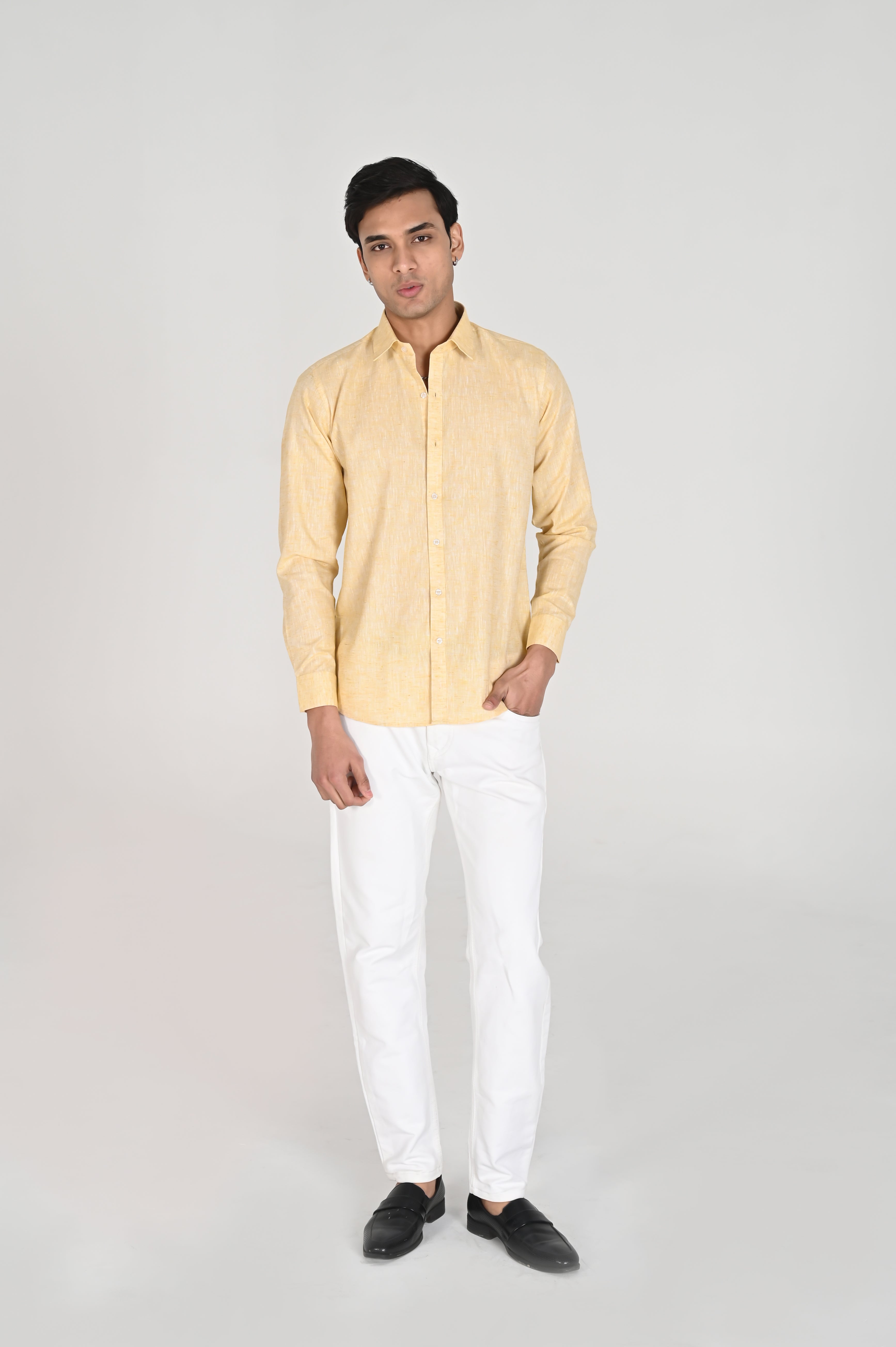 Men’s Mustard Yellow Linen Cotton Shirt