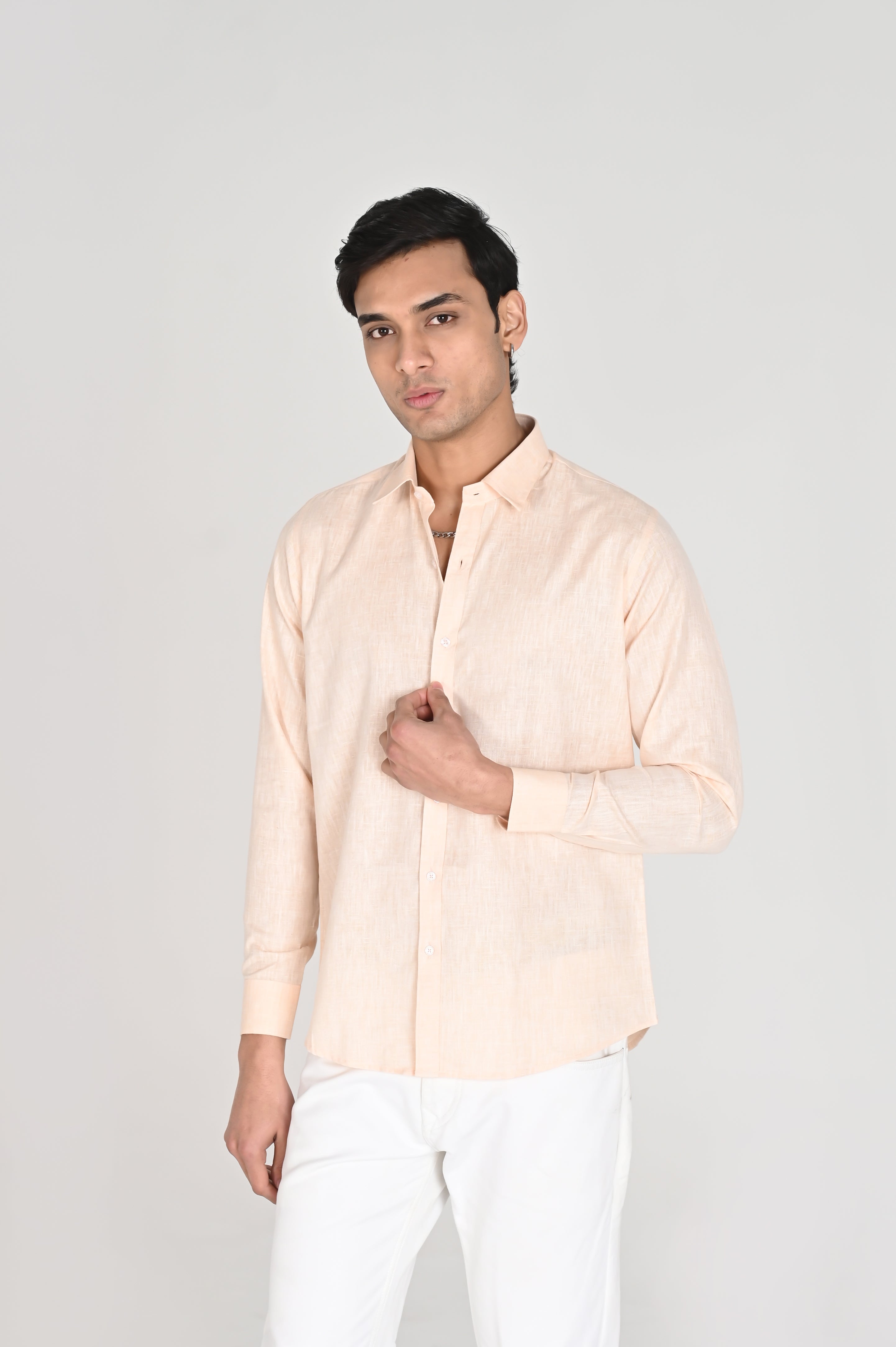 Men’s Peach Linen Cotton Shirt