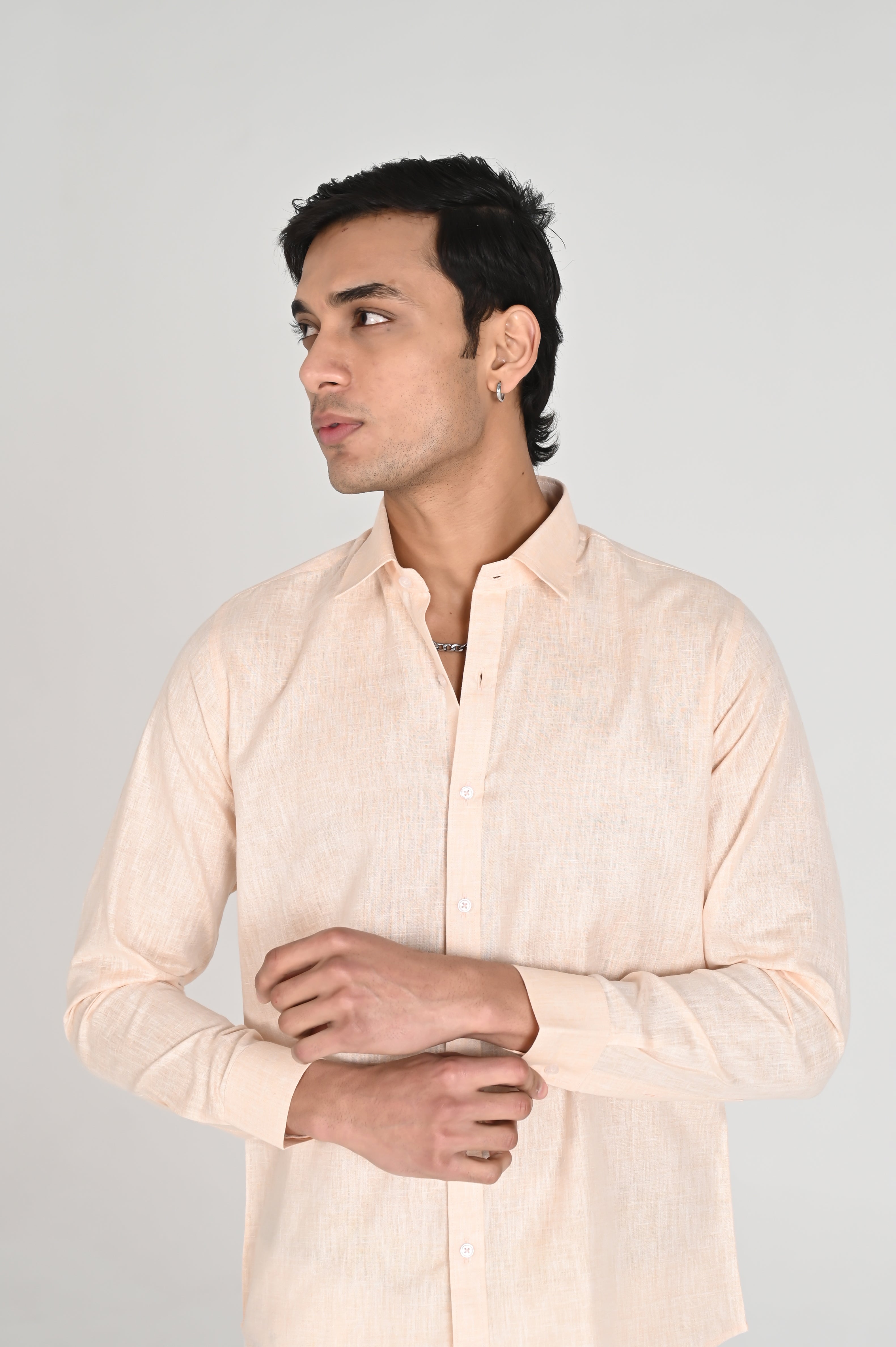 Men’s Peach Linen Cotton Shirt