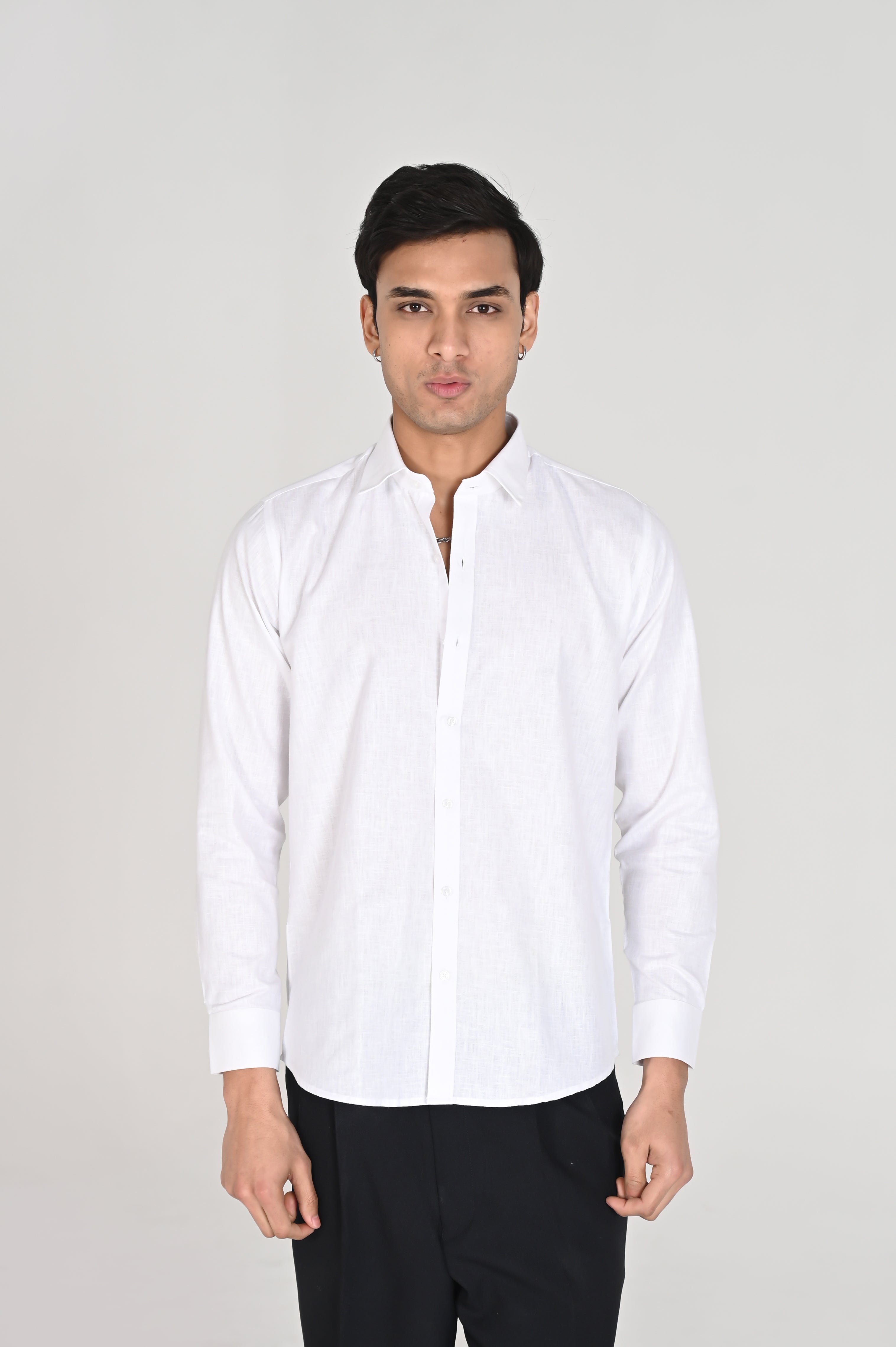 Men’s Classic White Linen Cotton Shirt