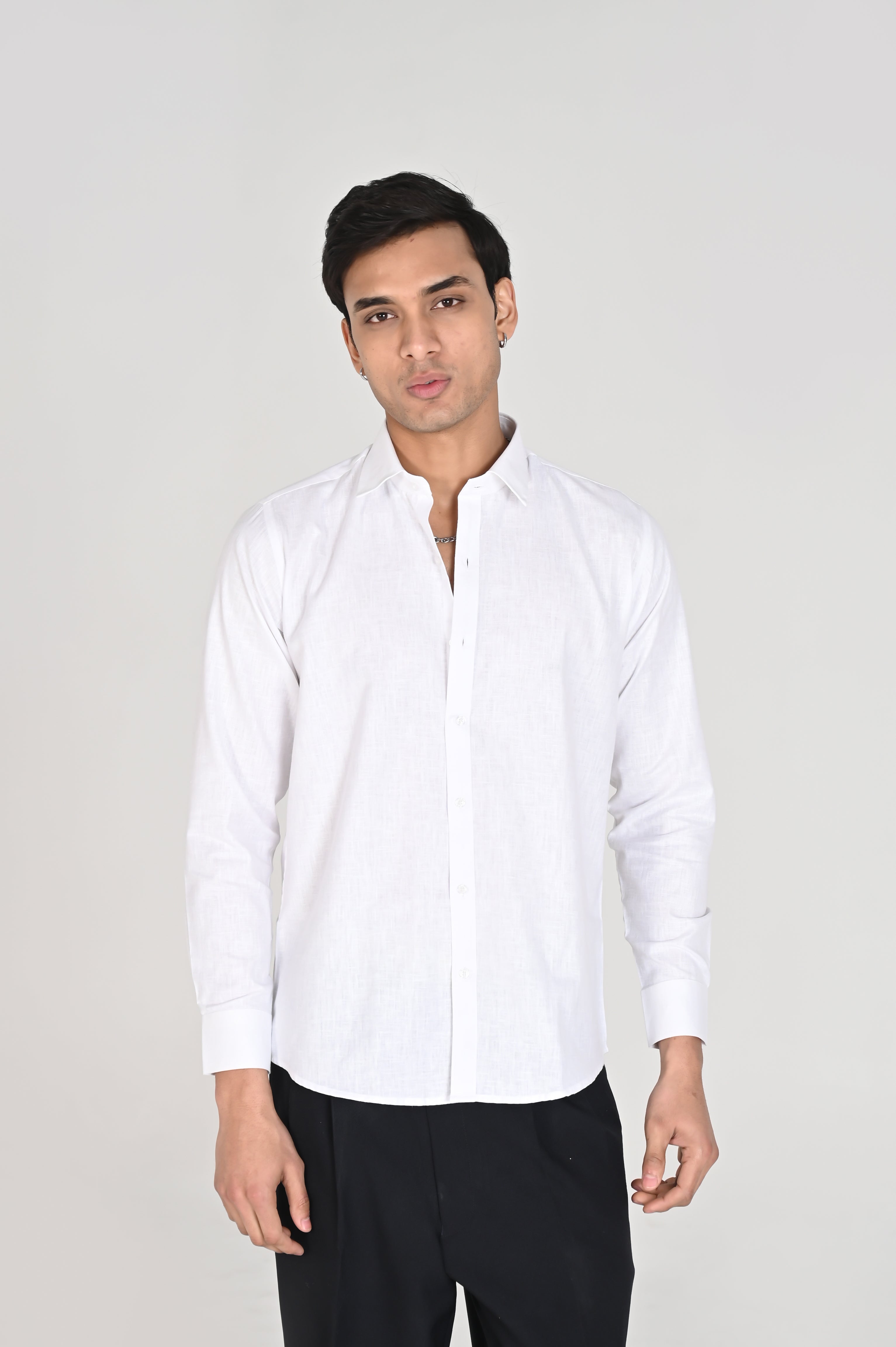 Men’s Classic White Linen Cotton Shirt