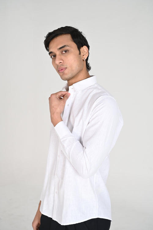 Men’s Classic White Linen Cotton Shirt