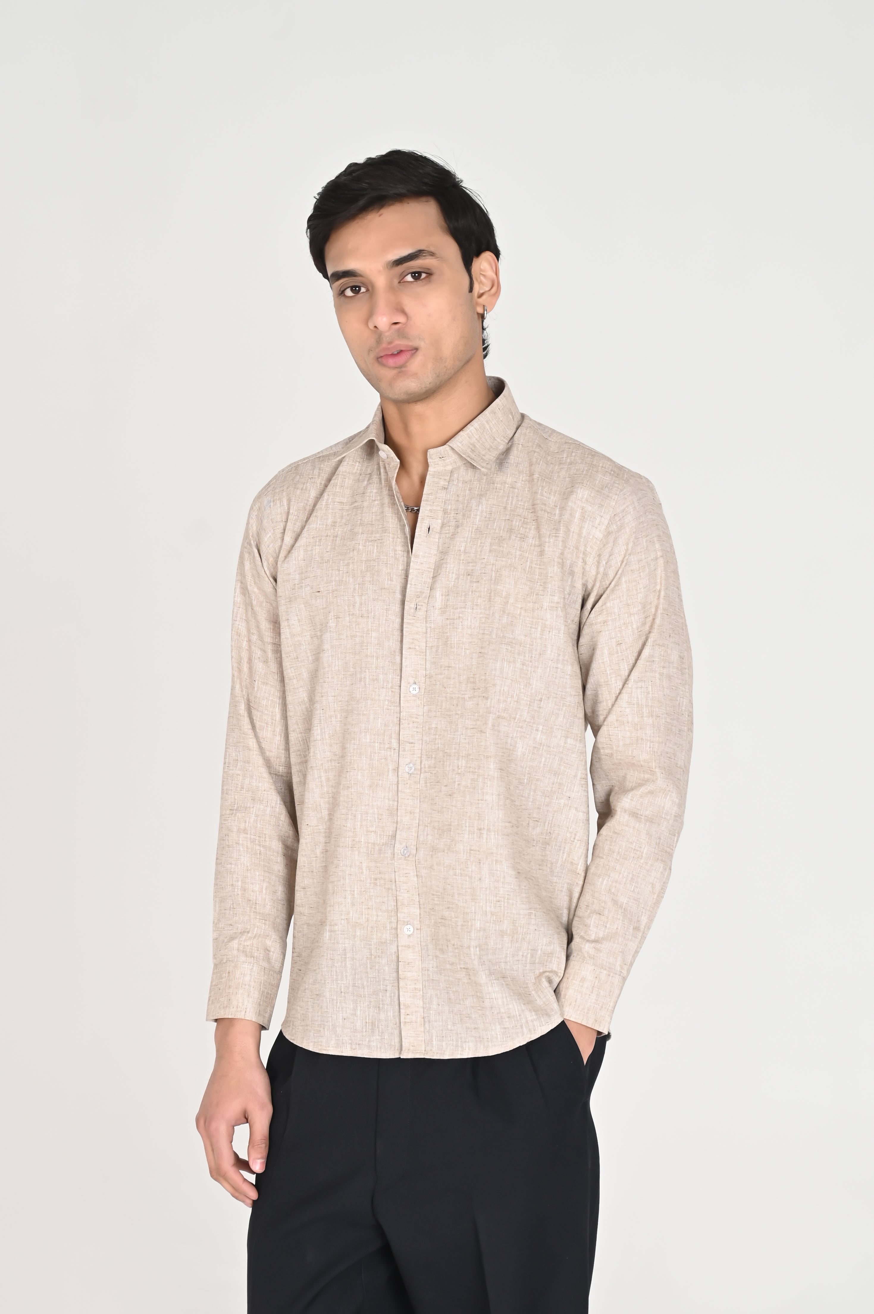 Men’s Stone Beige Linen Cotton Shirt