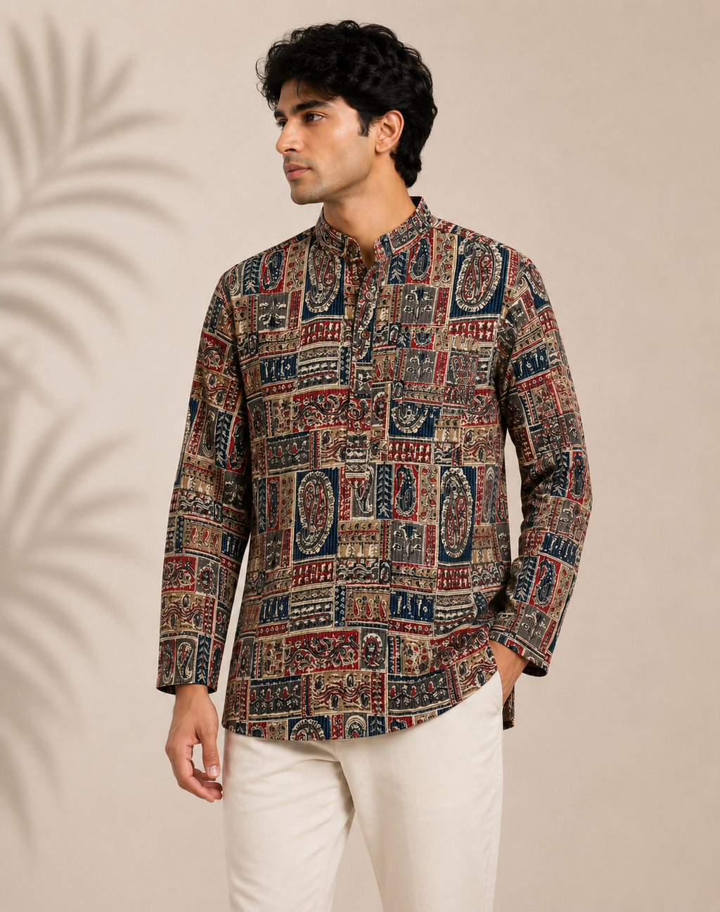 Men's Multicolor Sanganeri Print Cotton Short Kurta