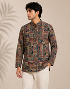 Men's Multicolor Sanganeri Print Cotton Short Kurta