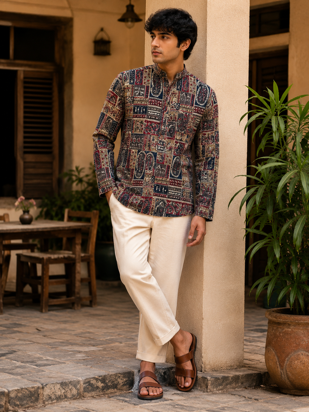 Men's Multicolor Sanganeri Print Cotton Short Kurta
