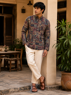 Men's Multicolor Sanganeri Print Cotton Short Kurta