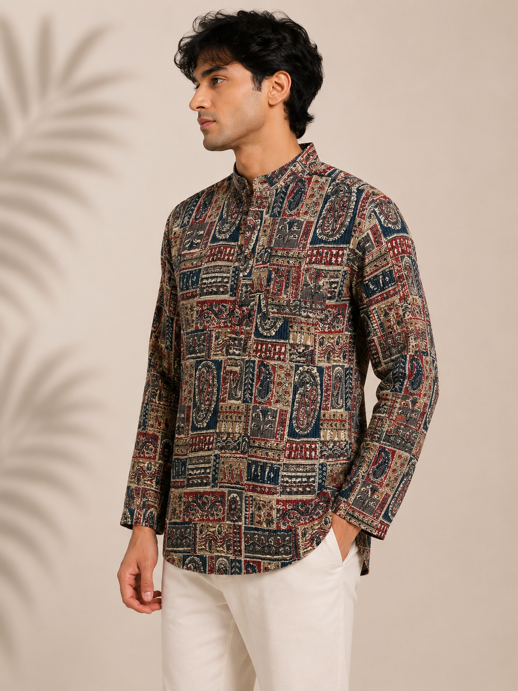 Men's Multicolor Sanganeri Print Cotton Short Kurta